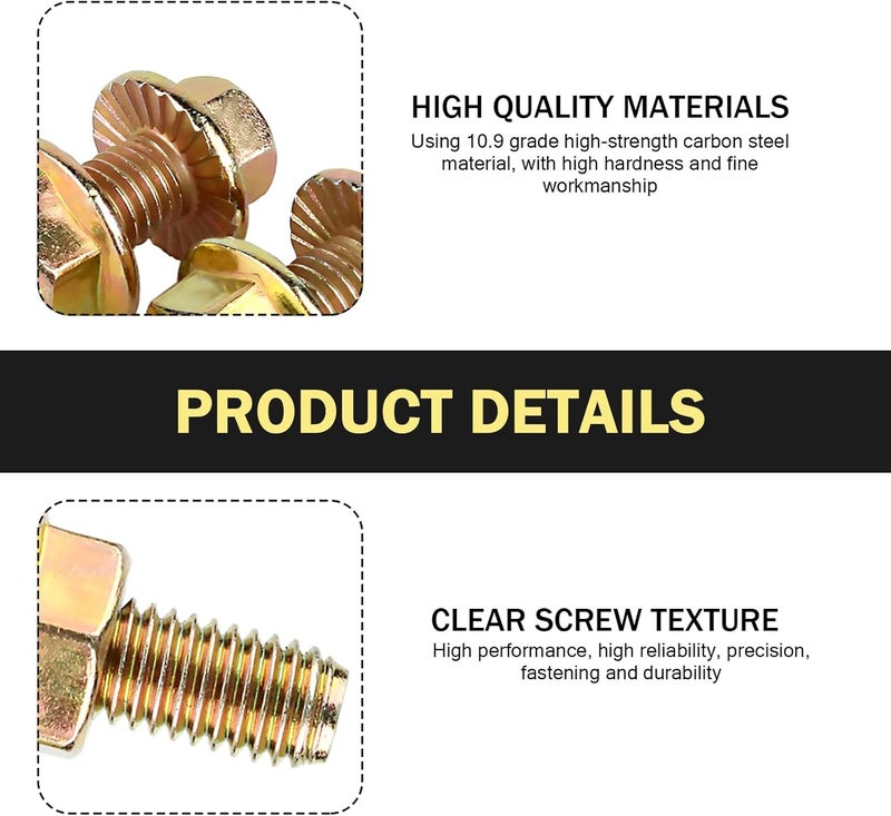 MLY 10 PCS Automotive Exhaust Manifold Bolts Kit, 0.7" x 1.45" Non-Slip Hex Flange Nut Screws, High Strength Carbon Steel Replacement Parts, Universal for Most Car, Truck & SUV (Gold) - Image 3